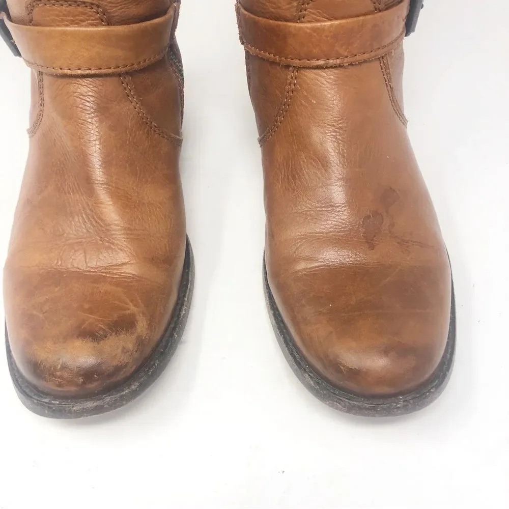 FRYE | Phillip Belted Tall Riding Boots in Cognac Tan Leather Women’s Size 7.5